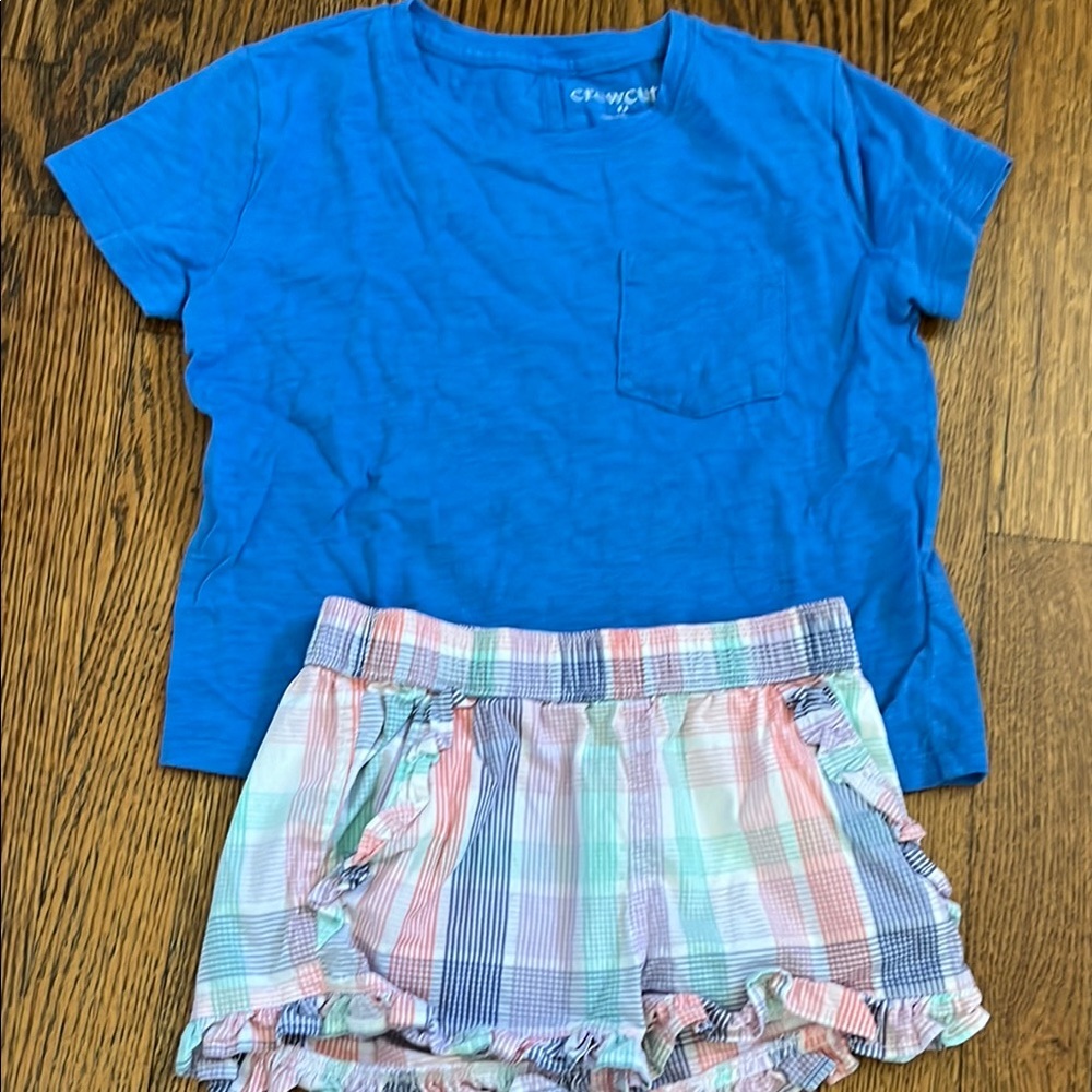 J. Crew Blue T-Shirt and Plaid Shorts Set